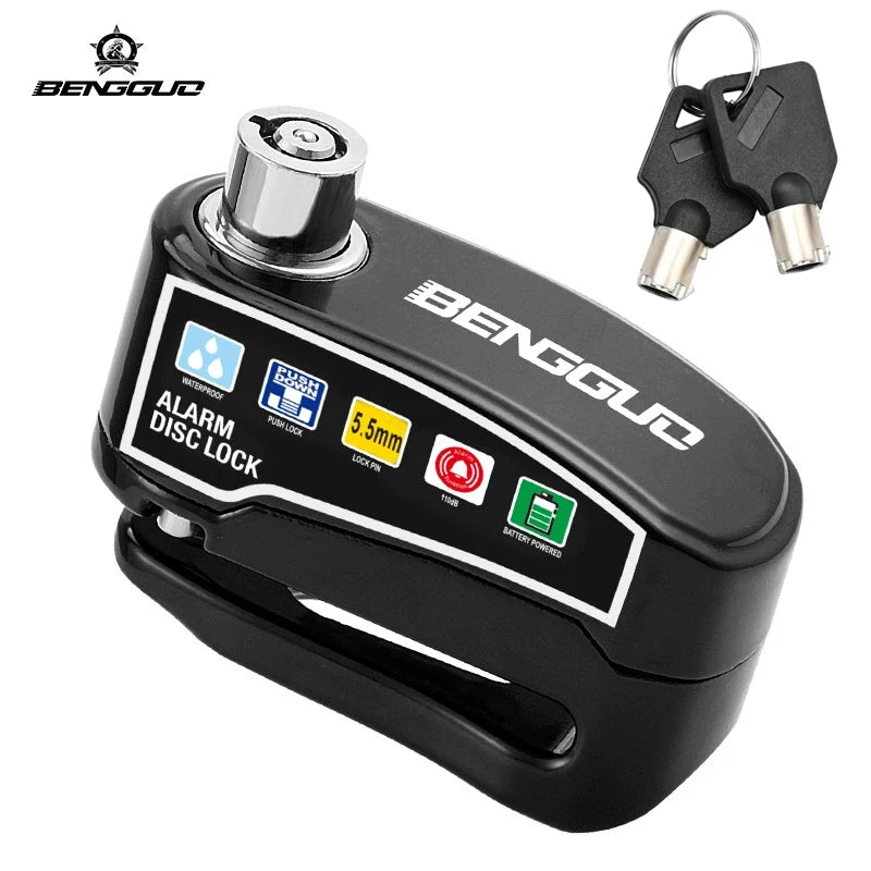 Alarm Disc Lock Anti Theft 110dB Waterproof Motorcycle Disc Brake Lock Aluminum Alloy with Reminder Cable for Scooter Bike Parts