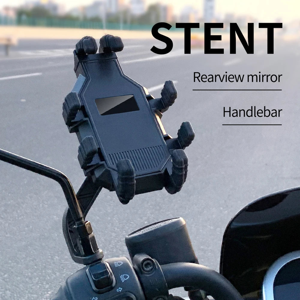 Motorcycle Phone Mount - Handlebar & Rearview Mirror Compatible Holder, Universal 360 Rotation Stable Phone Stand for Navigation
