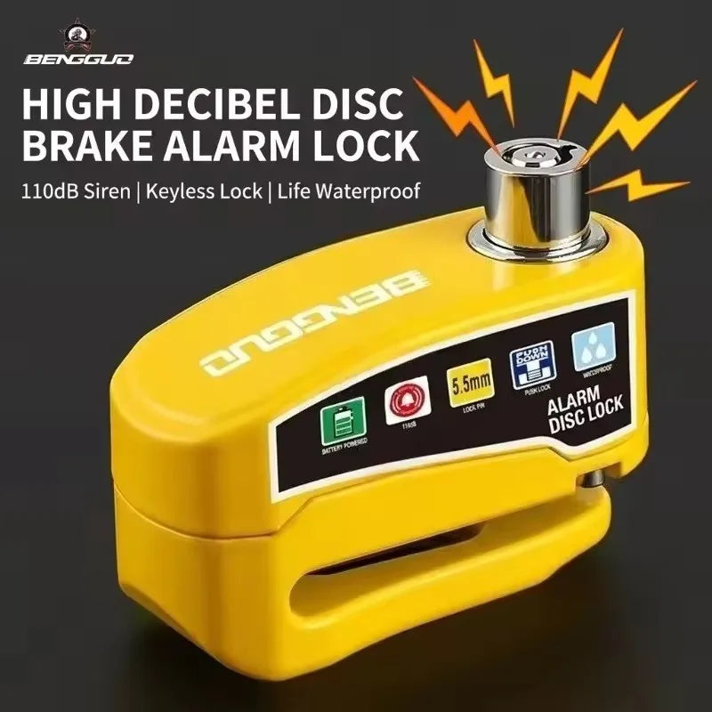 Alarm Disc Lock Anti Theft 110dB Waterproof Motorcycle Disc Brake Lock Aluminum Alloy with Reminder Cable for Scooter Bike Parts