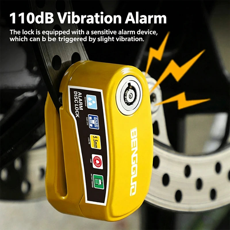 Alarm Disc Lock Anti Theft 110dB Waterproof Motorcycle Disc Brake Lock Aluminum Alloy with Reminder Cable for Scooter Bike Parts