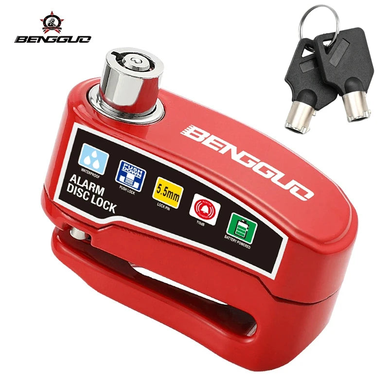 Alarm Disc Lock Anti Theft 110dB Waterproof Motorcycle Disc Brake Lock Aluminum Alloy with Reminder Cable for Scooter Bike Parts