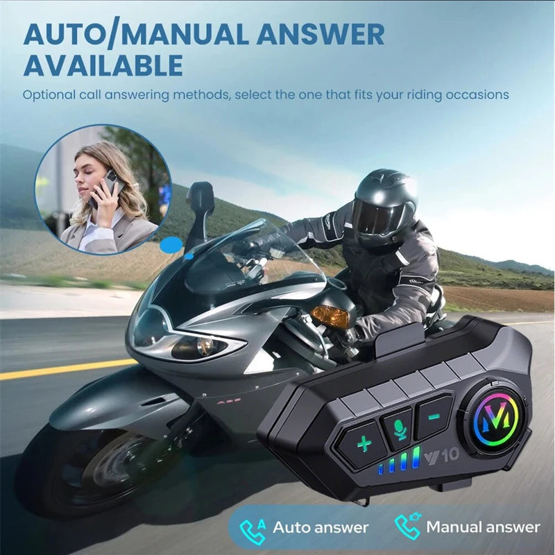 V5.3 Motorcycle Helmet Headset Bluetooth Headset Voice Control Wireless Handsfree Call  Earphone IPx6 1000mah with Ambient Light