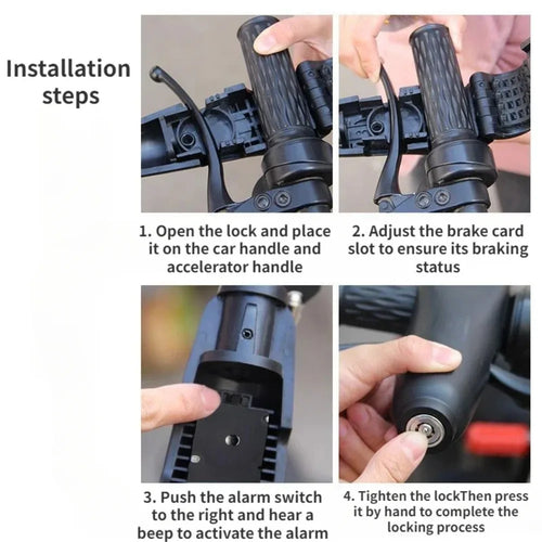 110dB Motorcycle Handlebar Alarm Lock Anti-Theft Brake and Throttle Lock for Scooter E-Bike Bicycle and Electric Vehicle