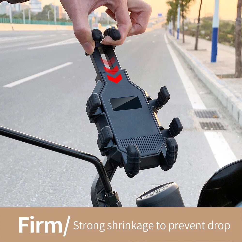 Motorcycle Phone Mount - Handlebar & Rearview Mirror Compatible Holder, Universal 360 Rotation Stable Phone Stand for Navigation