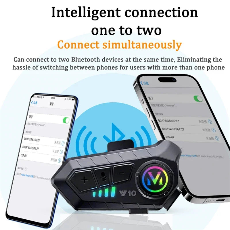 V5.3 Motorcycle Helmet Headset Bluetooth Headset Voice Control Wireless Handsfree Call  Earphone IPx6 1000mah with Ambient Light