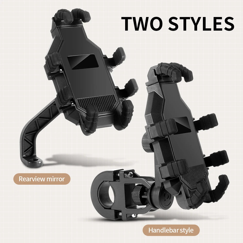 Motorcycle Phone Mount - Handlebar & Rearview Mirror Compatible Holder, Universal 360 Rotation Stable Phone Stand for Navigation