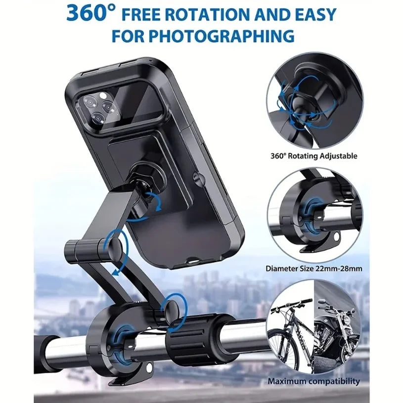 Waterproof Motorcycle Bike Mobile Phone Holder Universal Bicycle GPS 360°Swivel Phone Mount